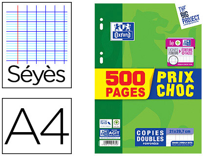 PAQUETS COPIES DOUBLES PERFOREES 200P A4 SEYES + 100 GRATUITES