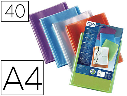 PROTGE-DOCUMENTS ELBA POLYVISION POLYPROPYLNE COUVERTURE SOUPLE 40 POCHETTES 80 VUES A4 COLORIS ASSORTIS TRANSLUCIDE