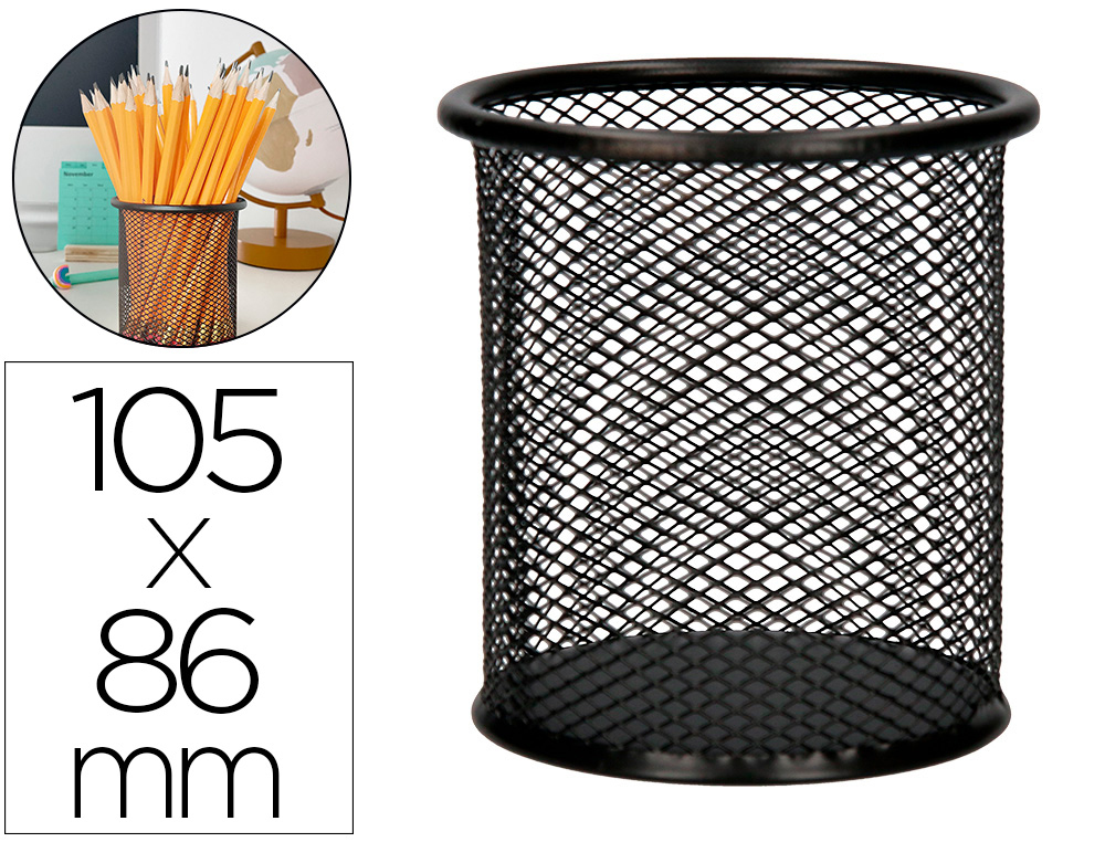 POT  CRAYONS Q-CONNECT MAILLE MTALLIQUE HAUTEUR 100MM DIAMTRE 90MM COLORIS NOIR