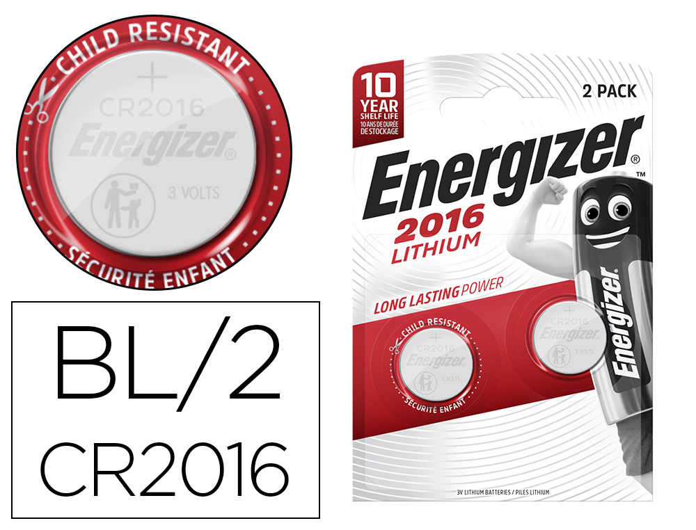 PILE ENERGIZER MINIATURE APPAREILS LECTRONIQUES I.C.E. CR2016 3V BLISTER 2 UNITS