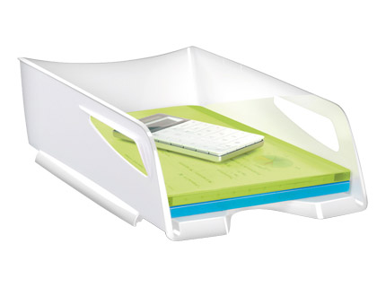 CORBEILLE  COURRIER MAXI CEP GLOSS DOCUMENTS 24X32CM 2 POIGNES SUPERPOSABLE DROIT DCAL 270X386X115MM BLANC ARCTIQUE