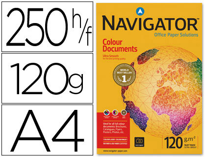 PAPIER NAVIGATOR MULTIFONCTION COLOUR DOCUMENTS A4 120G/M2 BLANCHEUR 169 OPACIT 98 RIGIDIT 50 250 FEUILLES