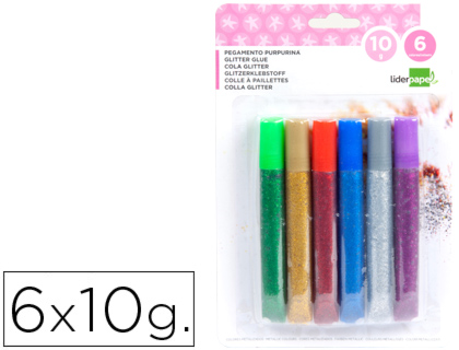 COLLE PAILLETE LIDERPAPEL COLORIS ASSORTIS MTALLISS BLISTER 6 UNITS 10G