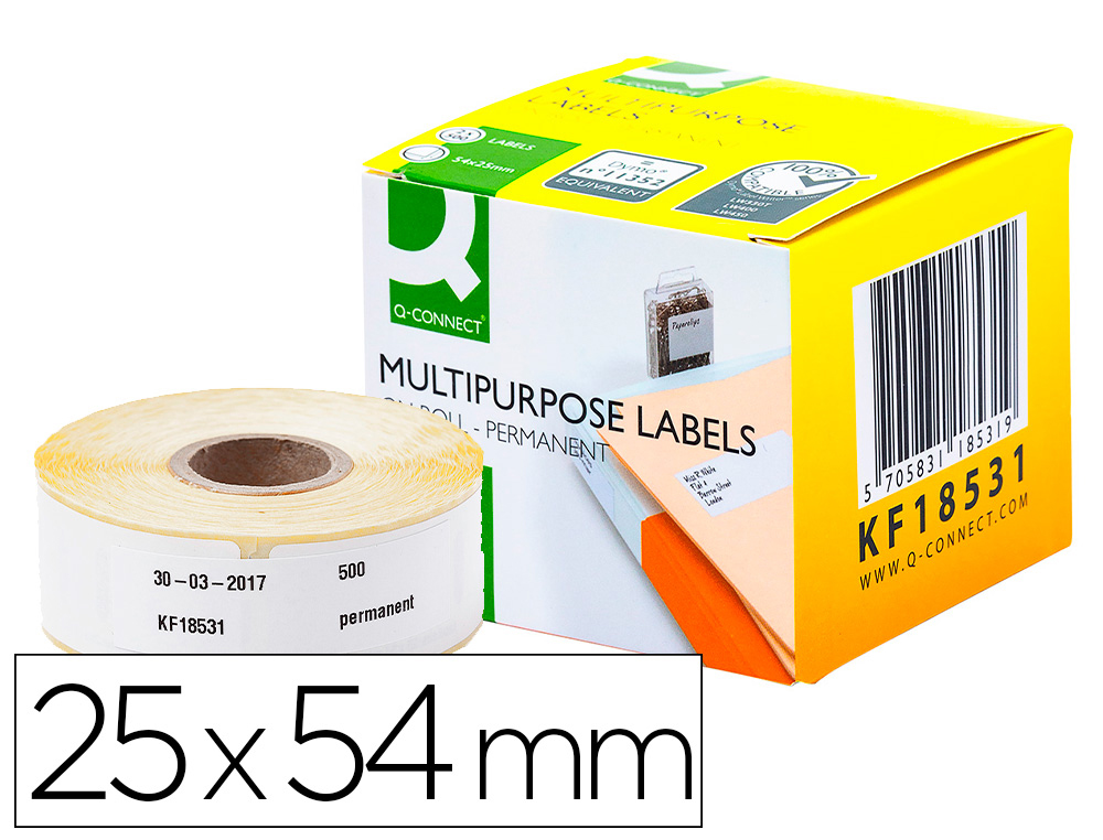 TIQUETTE ADHSIVE Q-CONNECT 54X25MM COMPATIBLE DYMO 11352 PERMANENTE BOTE 500 UNITS