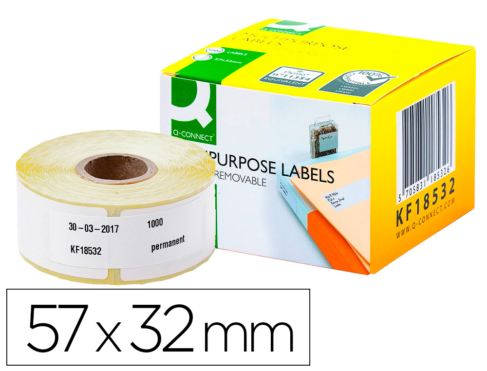 TIQUETTE ADHSIVE Q-CONNECT 57X32MM COMPATIBLE DYMO 11354 DTACHABLE BOTE 1000 UNITS