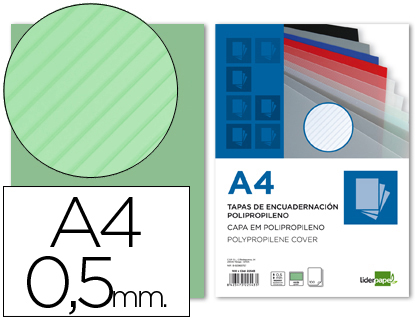 PLAT COUVERTURE LIDERPAPEL PPL RAY LIGNES DIAGONALES 0.5MM A4 DOSSIER RELIURE COLORIS VERT BOTE 100 UNITS
