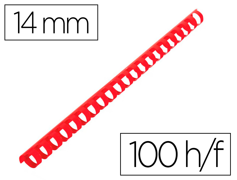 ANNEAU PLASTIQUE RELIER DOS ROND 21 ANNEAUX CAPACIT 100F 14MM DIAMTRE 300MM LONGUEUR  COLORIS ROUGE BOTE 100U