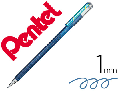 ROLLER GEL PENTEL HYBRID DUAL METALLIC POINTE BILLE 1MM EFFETS COULEUR SELON ANGLE ENCRE VERT/BLEU MTALLIQUE