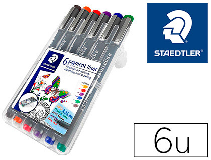 STYLO-FEUTRE STAEDTLER PIGMENT LINER TECHNIQUE TRAIT 0.3MM POINTE CALIBRE POCHETTE ASSORTIE 6 UNITS