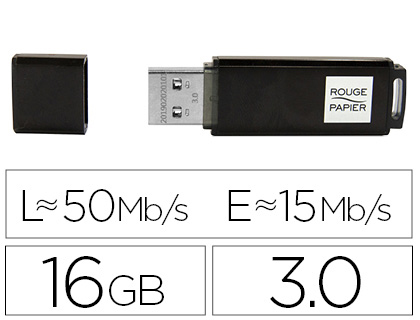 CLE USB ROUGE PAPIER 3.0 16GB LECTURE 50MB/S ECRITURE 15MB/SFLASH COLORIS NOIR
