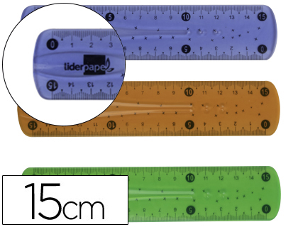 RGLE LIDERPAPEL 15CM GAMME SCOLAIRE INCASSABLE PLASTIQUE FLEXIBLE TRANSPARENT COLORIS ASSORTIS