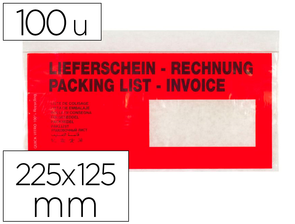 ENVELOPPE Q-CONNECT PORTE-DOCUMENTS 225X125MM AUTO-ADHSIVE FENTRE DROITE TEXTE MULTILINGUE BOTE 100 UNITS