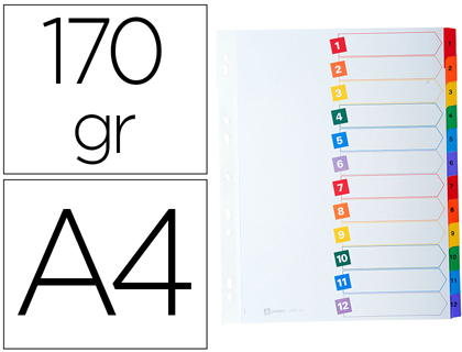 INTERCALAIRE AVERY MYLAR CARTE 170G 12 POSITIONS A4 PERFOR NUMRIQUE