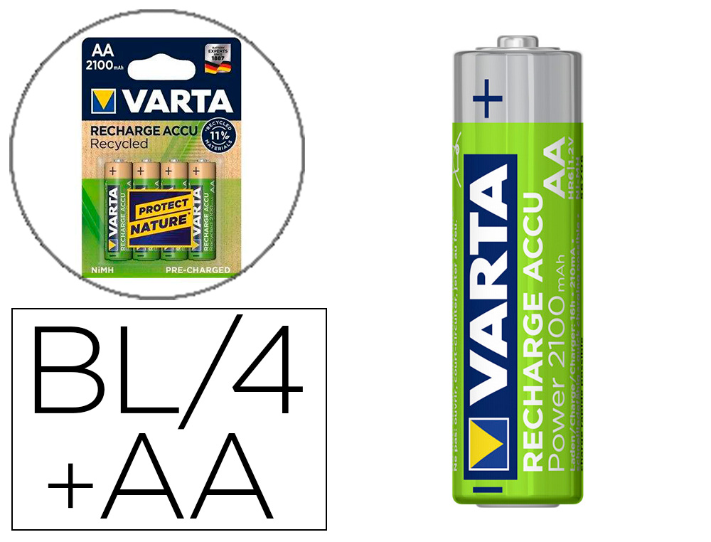 PILE RECHARGEABLE VARTA ACCU HR6 AA 2100MAH BLISTER 4 UNITS