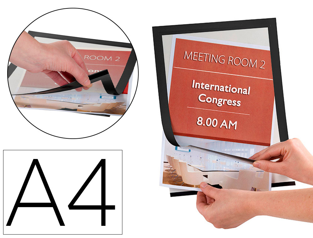 CADRE AFFICHAGE Q-CONNECT MAGNTIQUE A4 DOS ADHSIF REPOSITIONNABLE COLORIS NOIR PACK 2 UNITS