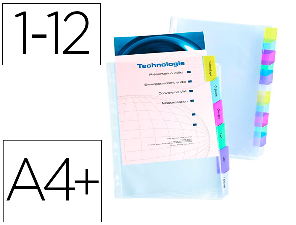 POCHETTE INTERCALAIRE ELBA POLYPROPYLENE A4+ 12          POSITIONS ONGLETS             PERSONNALISABLES BANDE