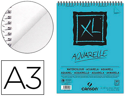 ALBUM CANSON XL AQUARELLE A SPIRALE PAPIER GRAIN FIN      BLANC 300G A3 29,7X42CM 30F