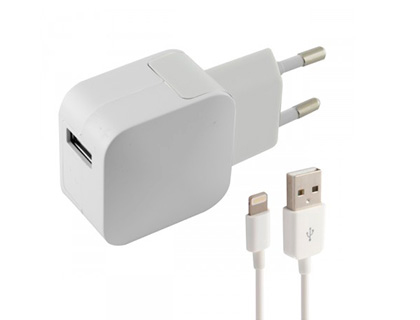 CHARGEUR SECTEUR KSIX SORTIE 5V 2.4A COMPATIBLE IPHONE     IPOD CONNECTIQUE LIGHTNING    LONGUEUR CABLE 1M