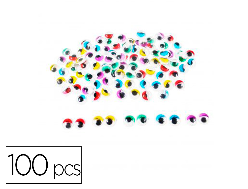 YEUX MOBILES SODERTEX AVEC CILS COLORES ADHESIFS 10MM    100 PCS