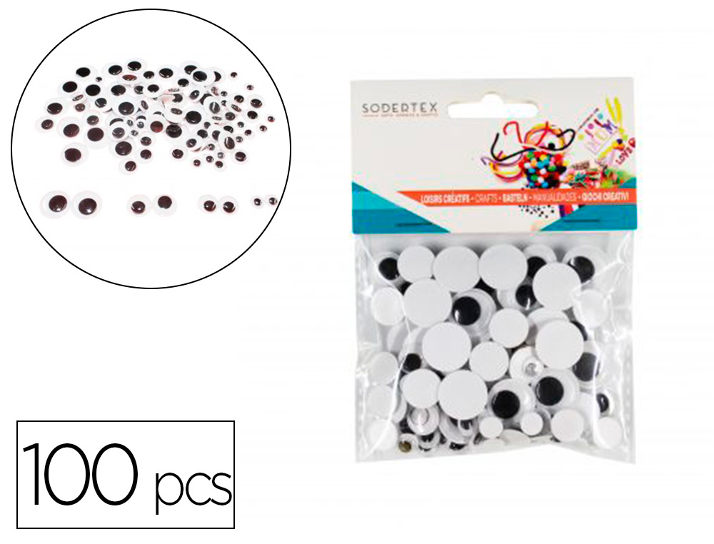 YEUX MOBILES SODERTEX RONDS SANS CILS NOIRS ADHESIFS 100  PCS