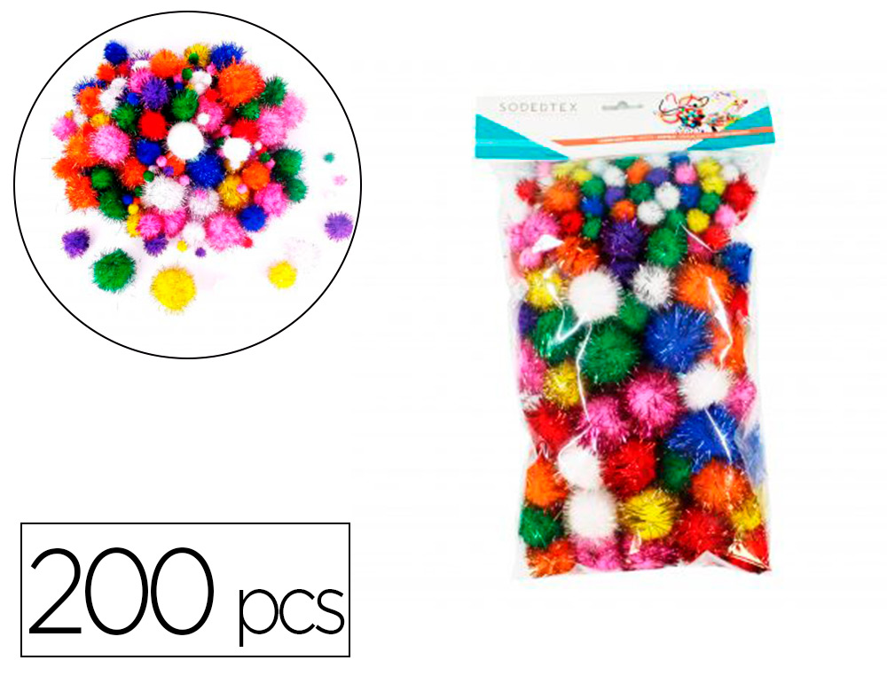 POMPONS SODERTEX METALLISES POLYPROPYLENE 200 PCS 3       TAILLES 9 COLORIS