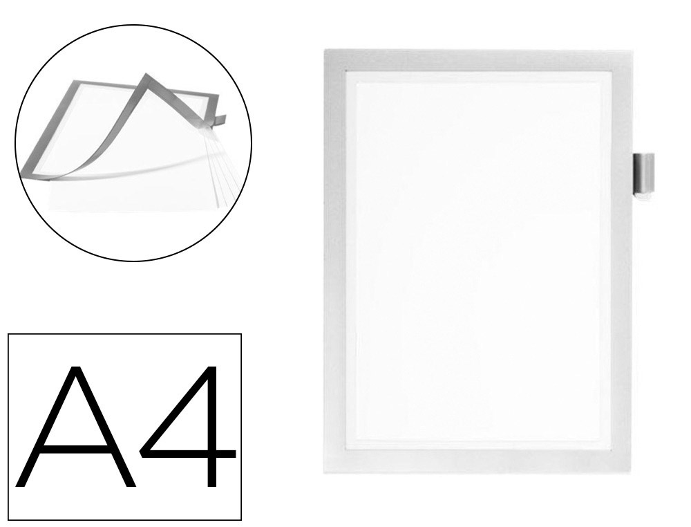 CADRE AFFICHAGE DURABLE DURAFRAME NOTE ADHESIF A4 MAGNETIQUE PEUT CONTENIR 5 AFFICHES PORTE-STYLO INCLUS COLORIS ARGENT