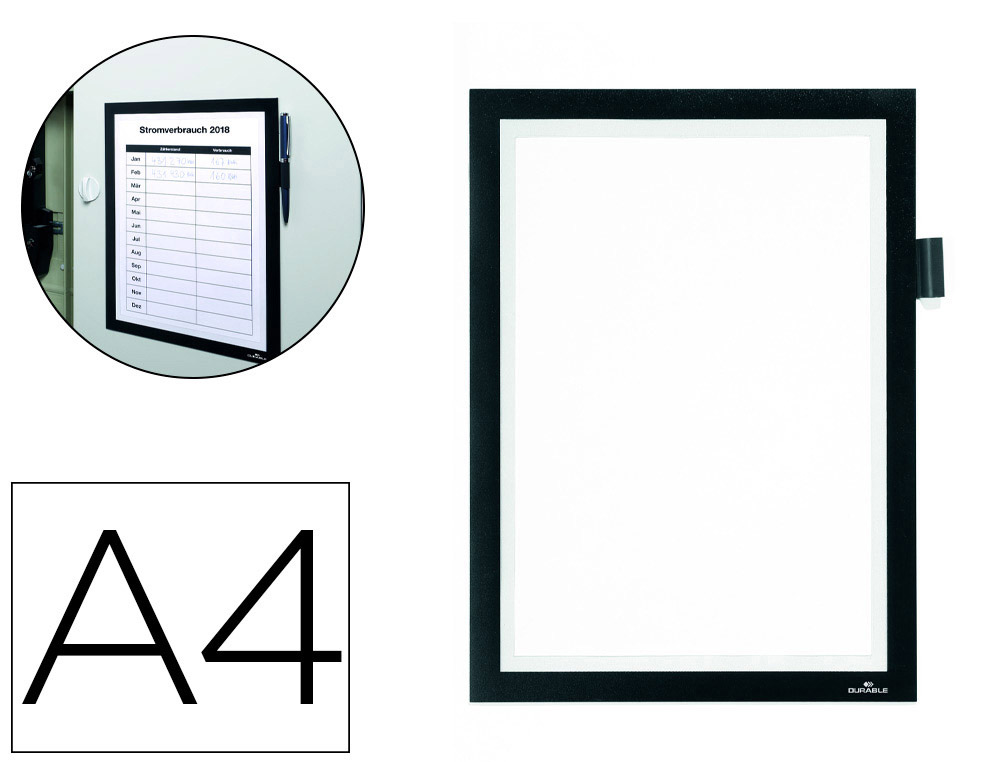 CADRE AFFICHAGE DURABLE DURAFRAME NOTE MAGNETIQUE A4 PEUT CONTENIR 5 AFFICHES PORTE-STYLO INCLUS NOIR