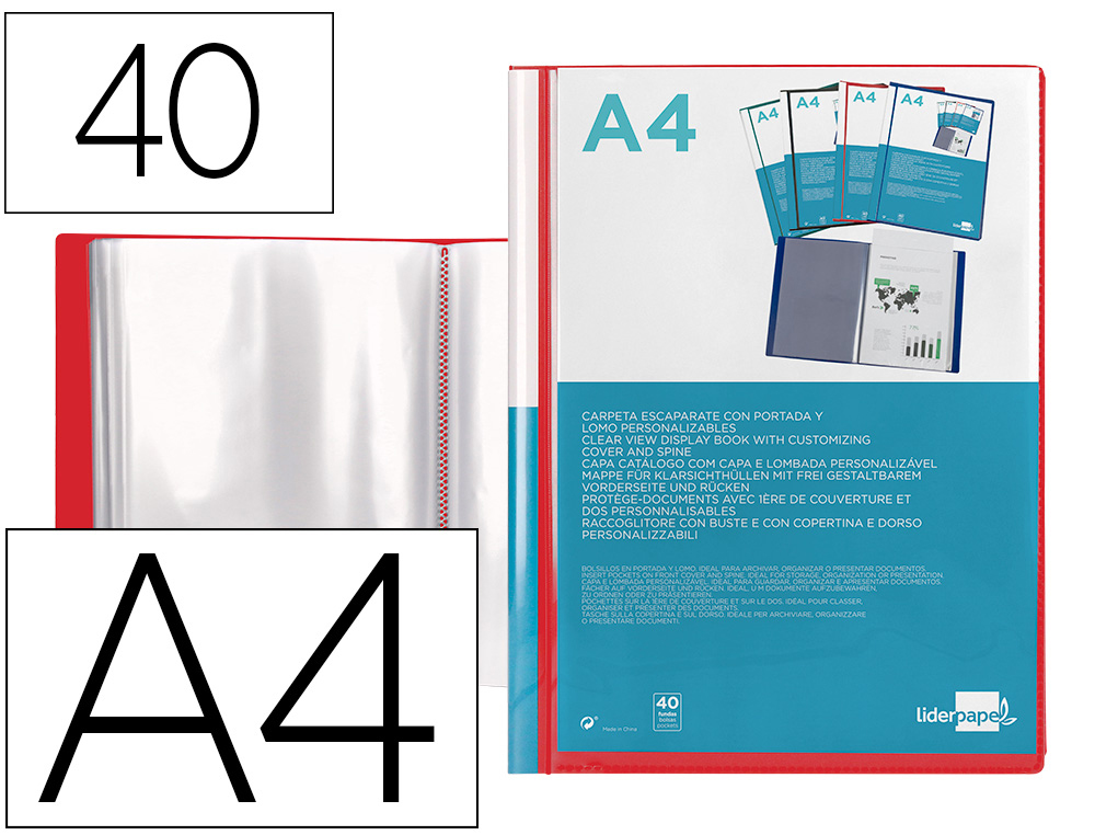 PROTEGE-DOCS LIDERPAPEL KANGOUROU PERSONNALISABLE     POLYPRO 40 POCHETTES FIXES A4 210X297MM ROUGE TRANSLUCIDE