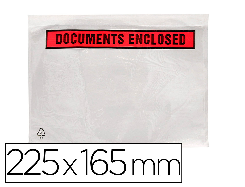 POCHETTE DOCUMENTS CI-INCLUS Q-CONNECT AUTO-ADHESIVE       TRANSPARENTE 225X165MM TEXTE  ANGLAIS PAQUET 100 UNITES