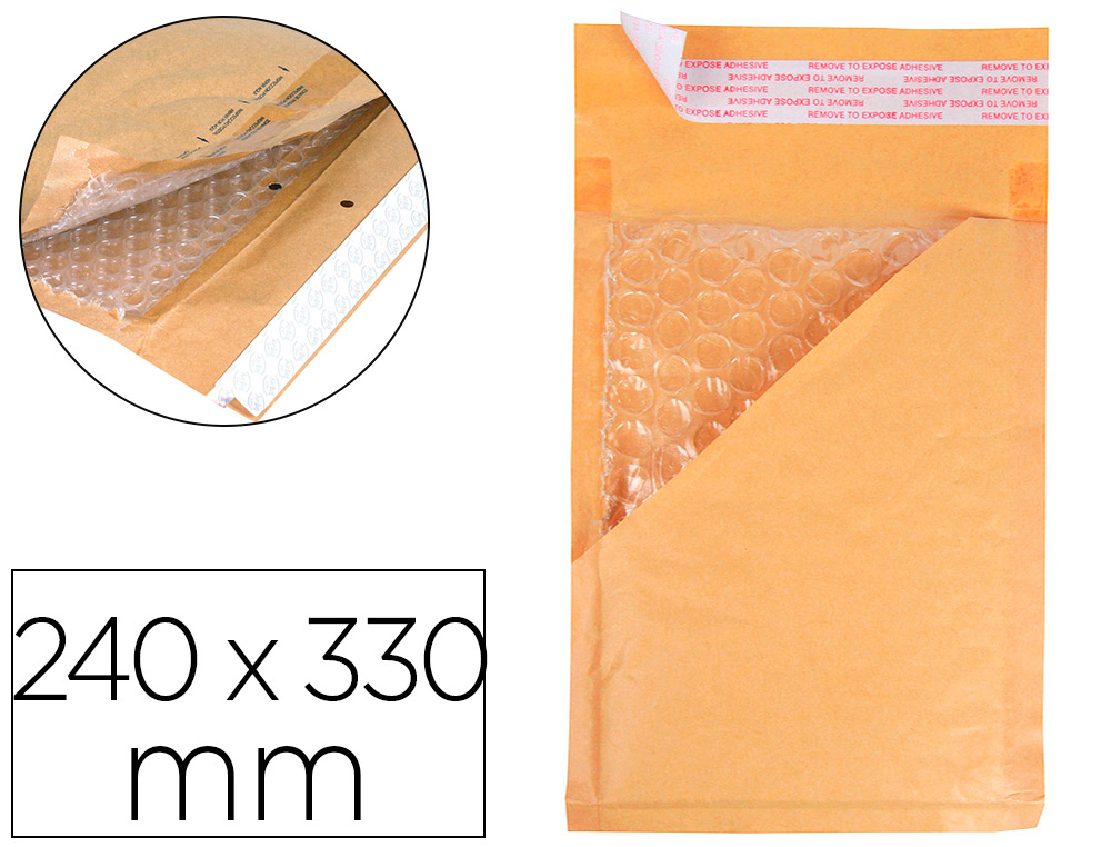 POCHETTE BULLES D'AIR Q-CONNECT 240X330MM 82G KRAFT MATELASSE RABAT DROIT AUTO-ADHESIVE SANS FENETRE LOT 50 UNITES