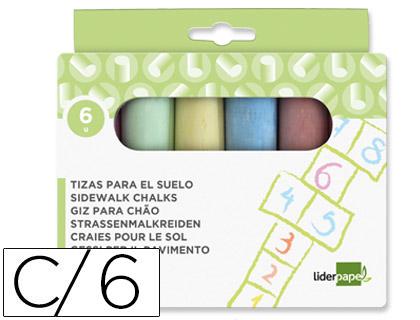 CRAIE TROTTOIR LIDERPAPEL ACTIVITS CRATIVES SCOLAIRES COLORIS ASSORTIS BOTE 6 UNITS