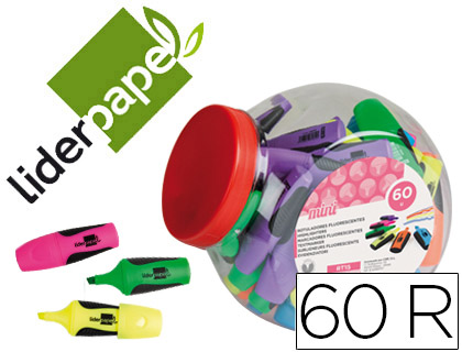 SURLIGNEUR LIDERPAPEL FLUORESCENT MINI TRACE 1/4MM  POINTE BISEAUTE GRIP          CAOUTCHOUC POT 60UN ASSORTIES